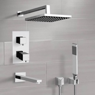 Tub and Shower Faucet Thermostatic Tub and Shower Faucet Set with Handheld and Rain Shower Head Remer TSH44